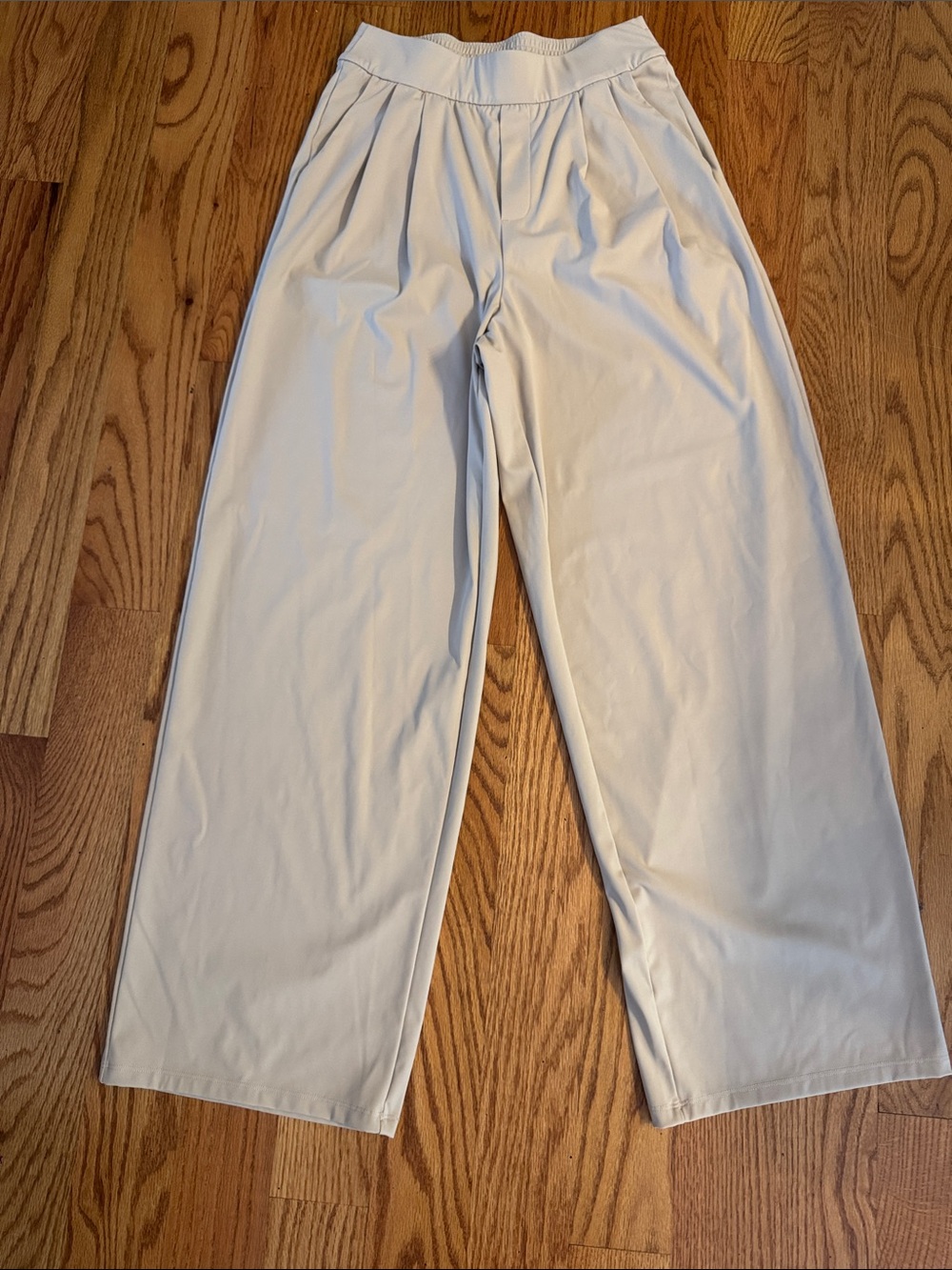 High-Rise Cream Wide-Leg Pleated Pants for Women